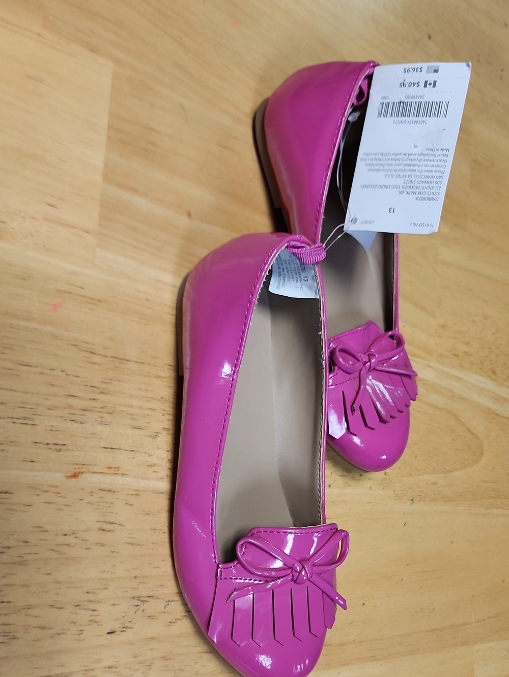 Gymboree Vintage 2015 Hot Pink Patent Fringe Bow Loafers Flats Size 13 HTF - Picture 4 of 11